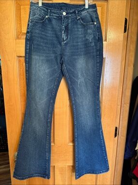 NWOT Tall Women’s High-Rise Dark Blue Flare Jeans - size 12 Long